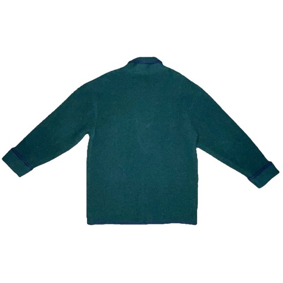 Vtg BellePointe Boiled Wool Cardigan Jacket XL Green Gold Buttons Navy Trim Prep - Picture 4 of 12